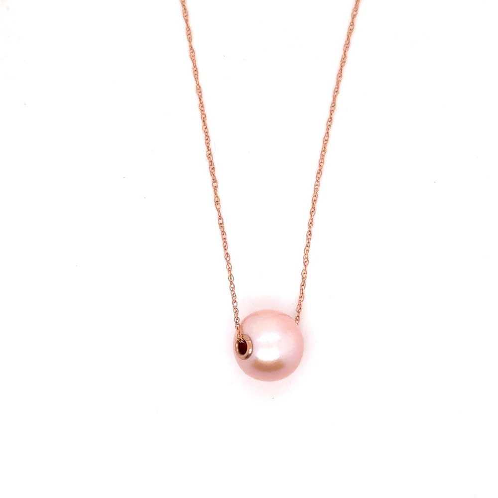 10k Gold Floating Pearl Necklace 19" Delicate Chain 9mm Pearl 1.4g